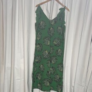 Tropical Green Leaf Print Midi Dress